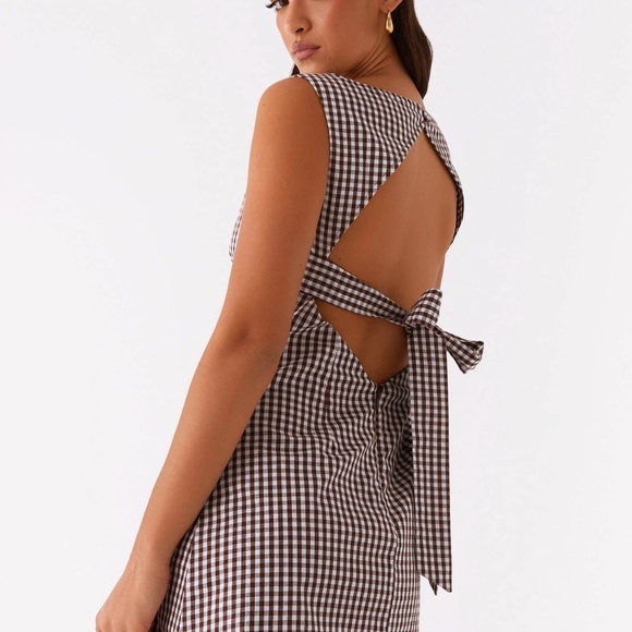 Lotus Tie Back Mini Dress - Chocolate Gingham NWT 4 - Picture 5 of 5